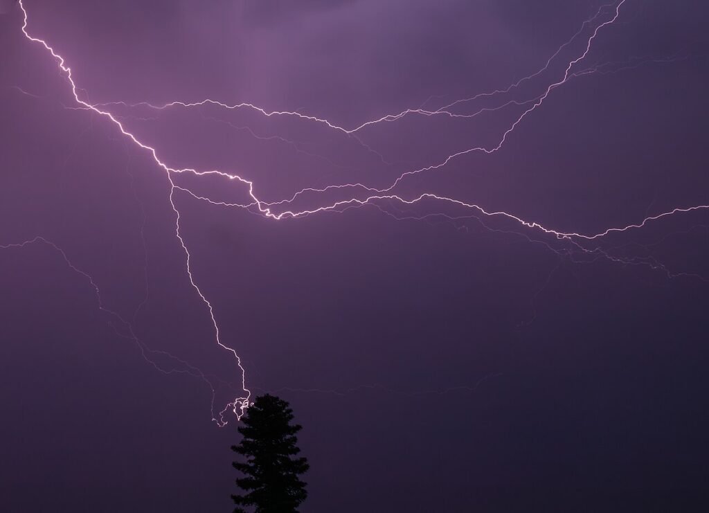 Extreme weather with lightning and heavy clouds
