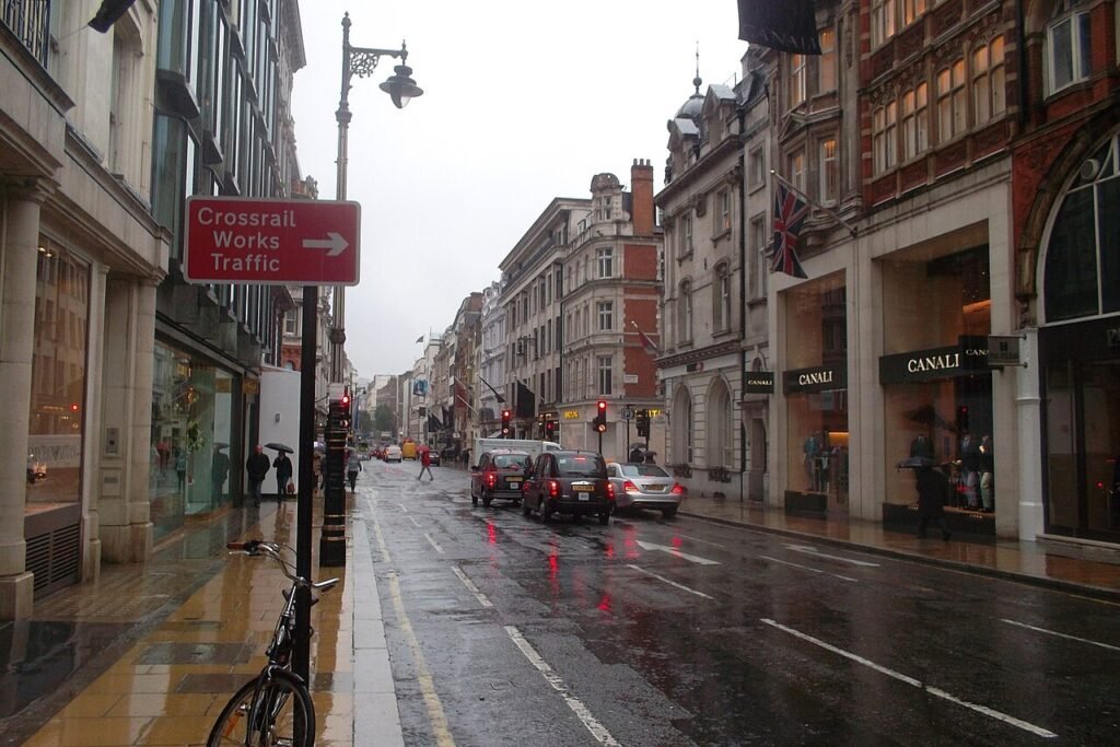 Heavy rain on a busy street